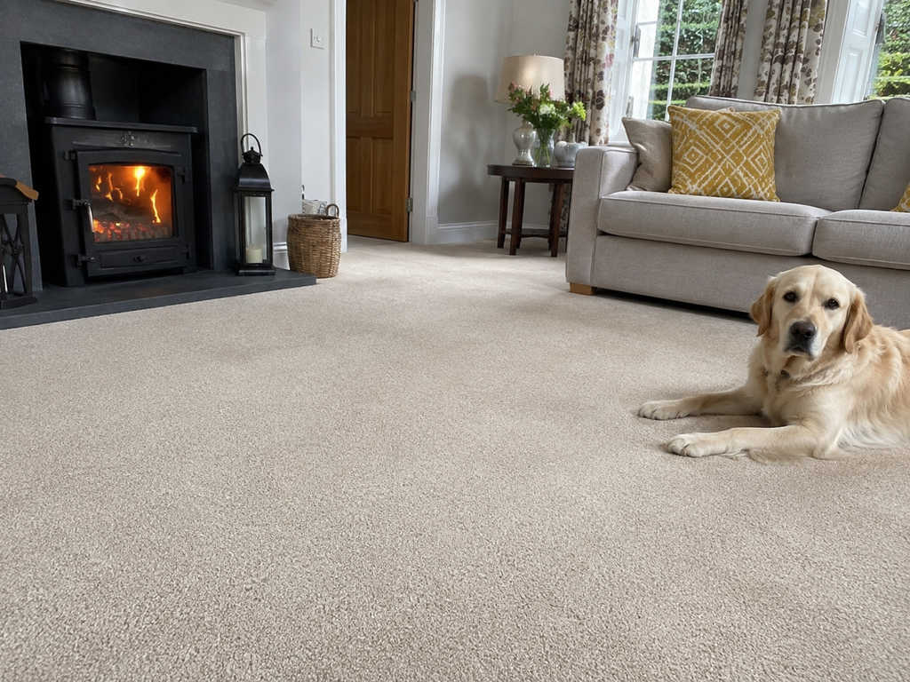Visible pet staining before professional carpet treatment. The final result depends on fibre type, stain age and contamination depth.